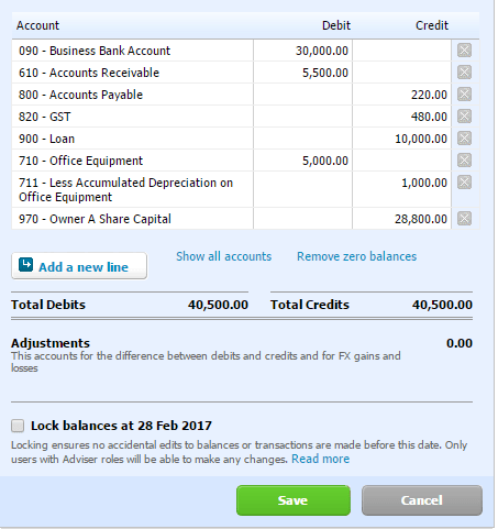 Trial Balance Xero