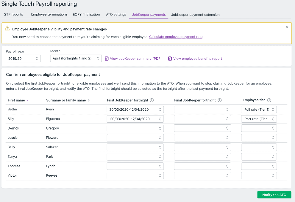 MYOB JobKeeper Update