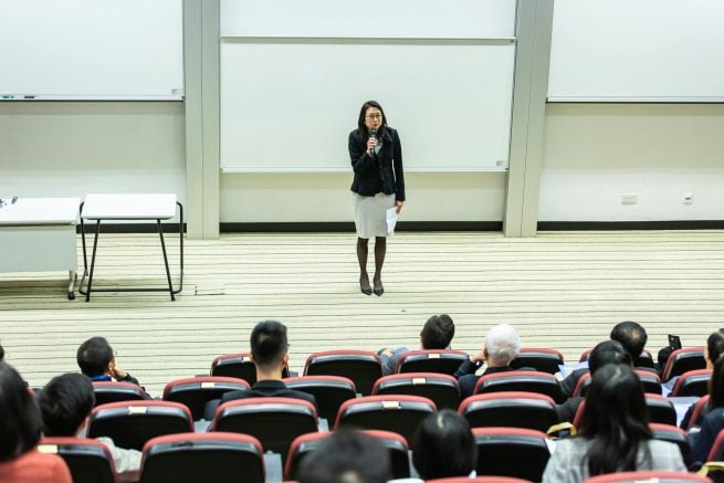 a professor in front of students